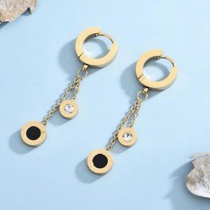 Stainless Steel Roman Numeral Hoop Stud Drop Dangle Earring Gold Women Men